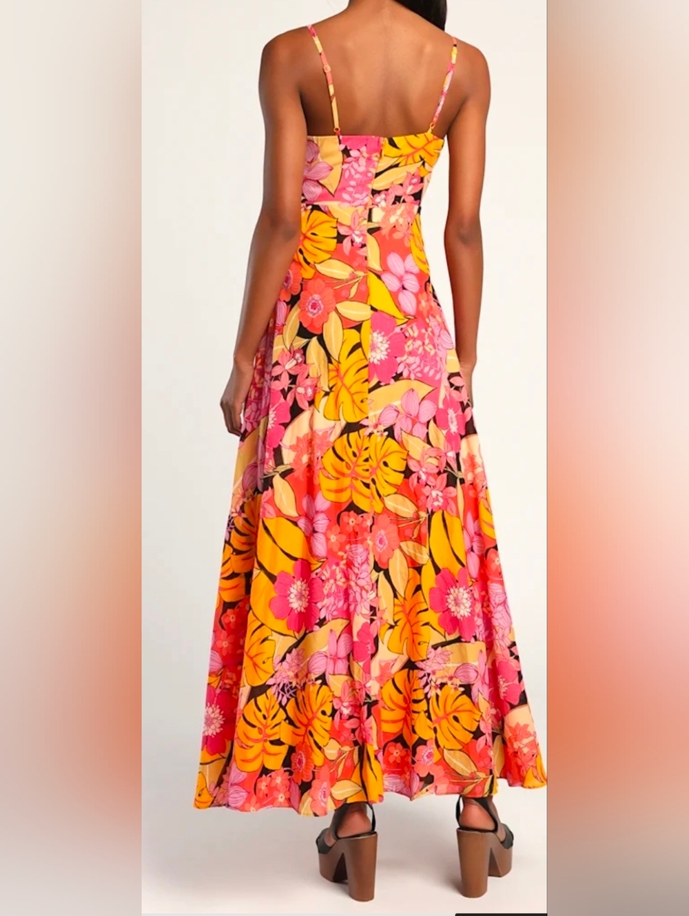NWT Lulu's Vibrant Tropical Maxi Dress - Black, Pink & Orange Womens XS - Picture 4 of 11